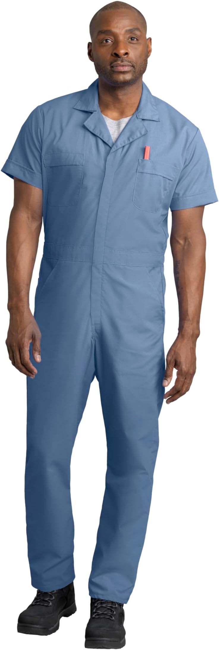 Red Kap Men's Short Sleeve Speedsuit - Slim Fit Mechanic Suit Coveralls, Concealed Zipper for No Scratches, Wrinkle Resistant