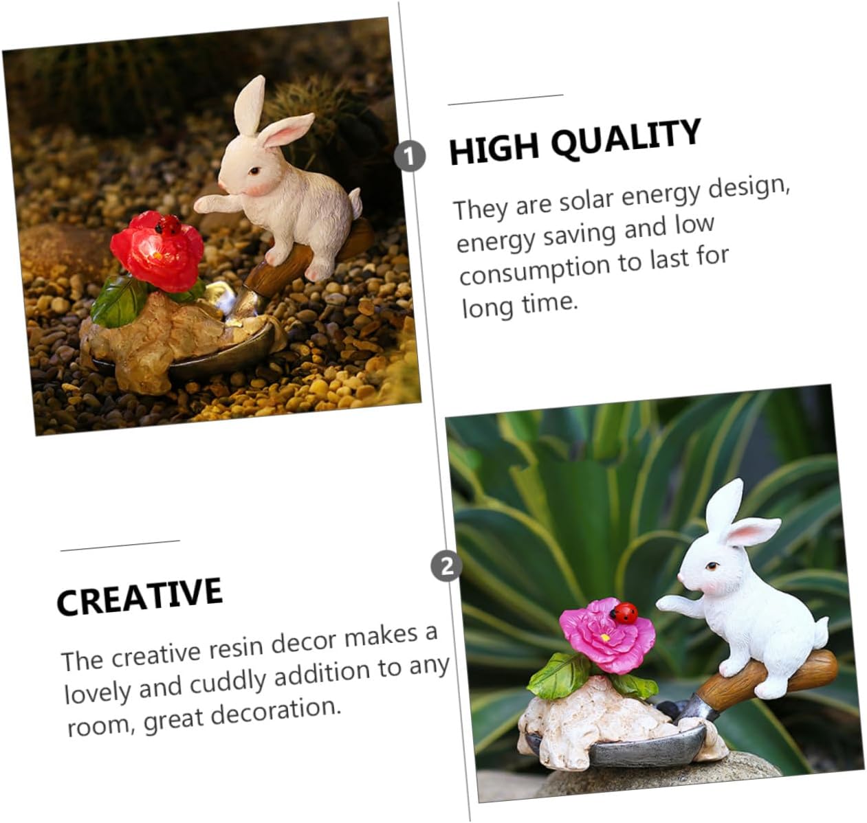 TIDTALEO Outdoor Solar Rabbit Lamp Garden Decor Resin Figurine Light for Patio Lawn Yard White Sitting Bunny Statue Night Light
