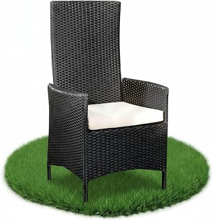 Melko Relaxsessel Polyrattan Gartensessel, ca. 62 x 57 x 111 cm, verstellbar, wetterfest, inkl. Sitzkissen, Schwarz
