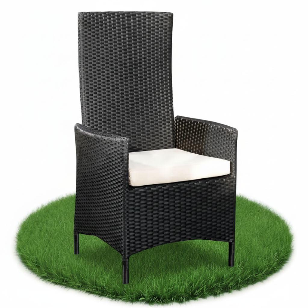 Melko Fotel relaksacyjny z polirattanu fotel ogrodowy, ok. 62 x 57 x 111 cm, regulowany, odporny na warunki atmosferyczne, w zestawie poduszka do siedzenia, czarny
