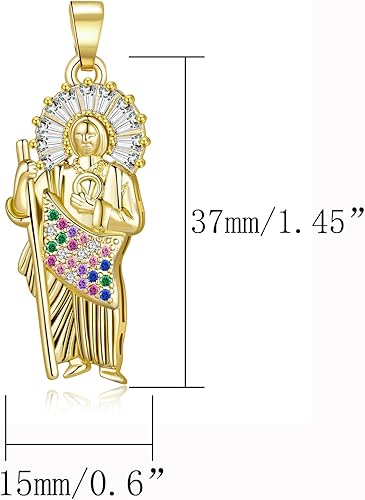 Vista 2 de ZHENYIN 2 unids mosaico circón San Judas colgante chapado en oro de 14 quilates San Judas oro laminado San Judas encantos para collar, Latón, No es