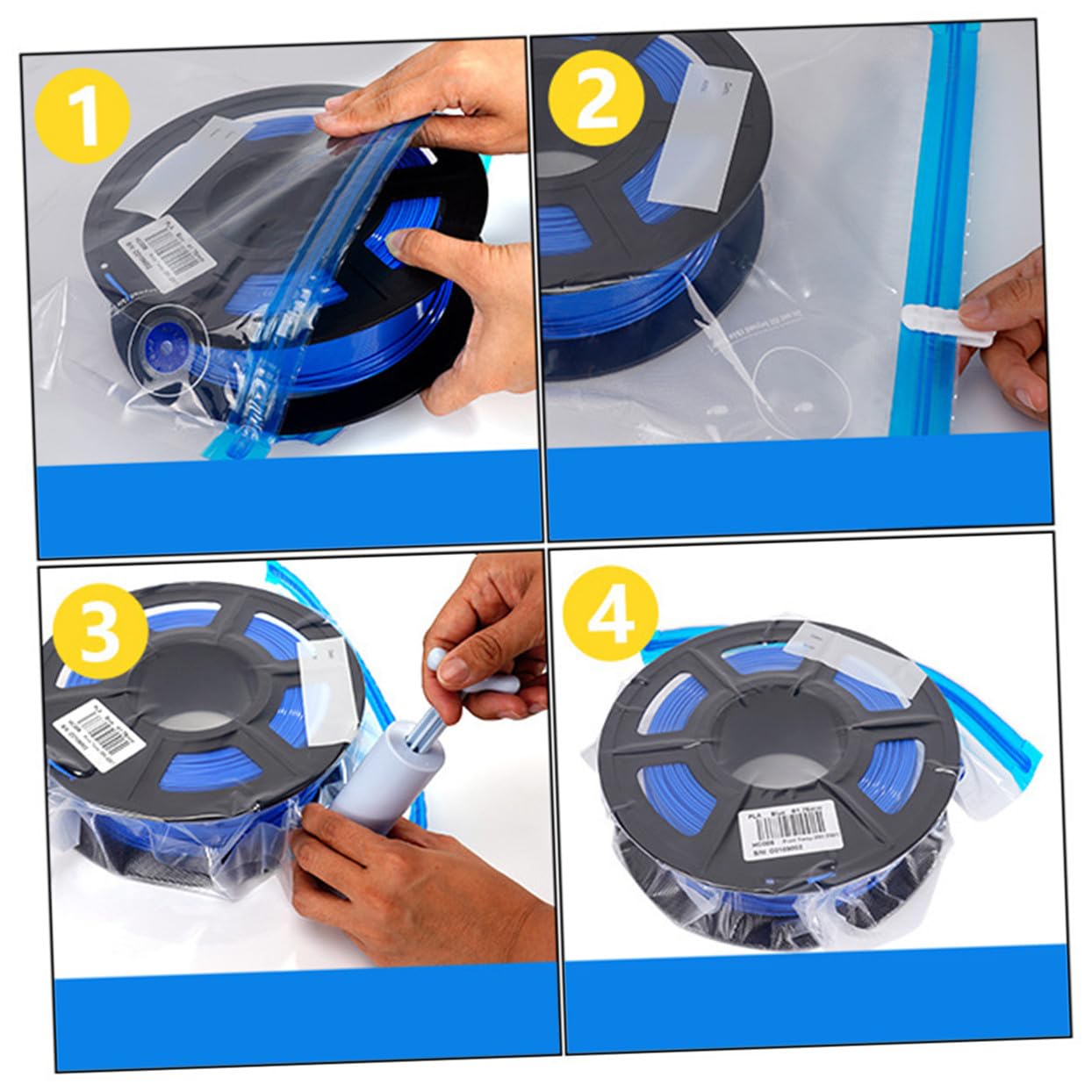1juego Bolsas De Vacío Reutilizables Con Bomba De Compresión Para Almacenamiento De Filamentos De Impresora y Otros Consumibles Incluye Clips Secado