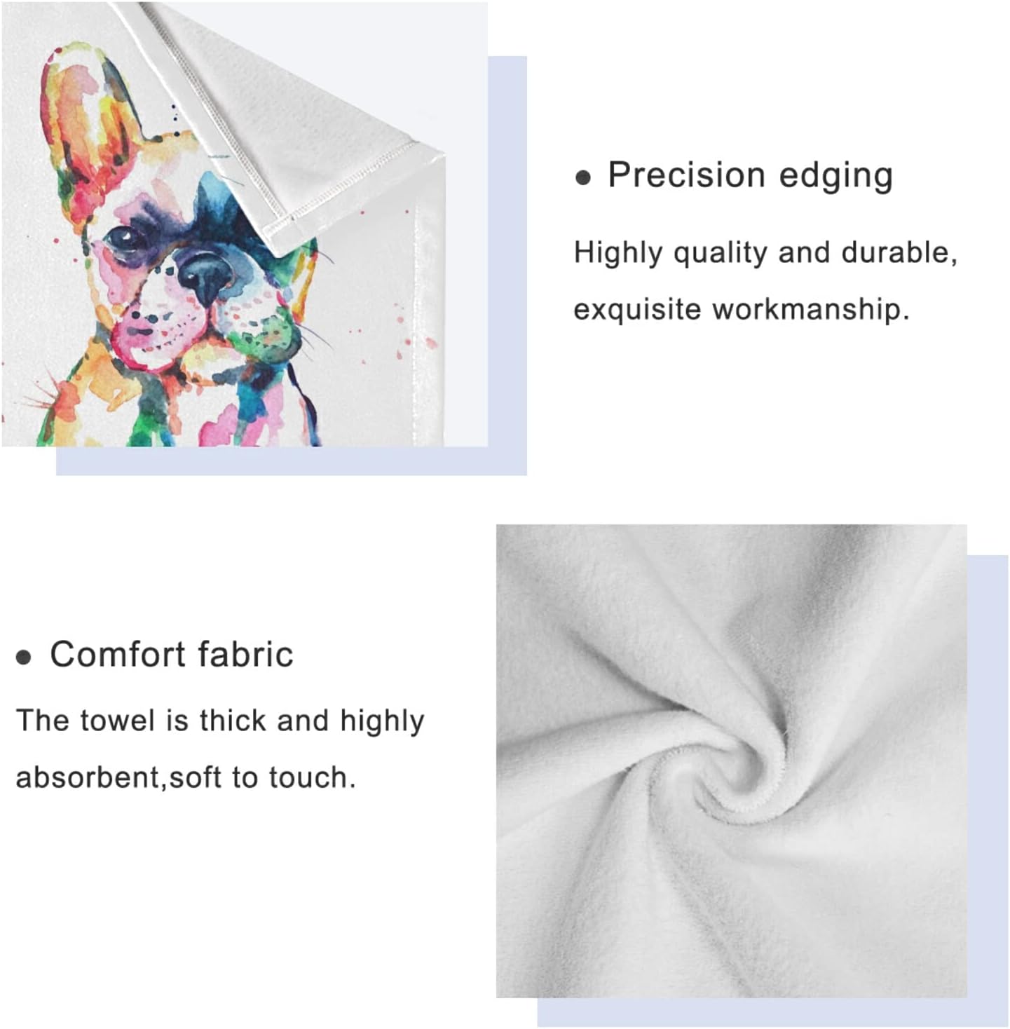 Pfrewn French Bulldog Puppy Towels Set of 3 Watercolor Dog Colorful Art Bathroom Towel Soft Absorbent Bath Hand Towels Washcloth Guest Towel Sets Bathroom Decorations