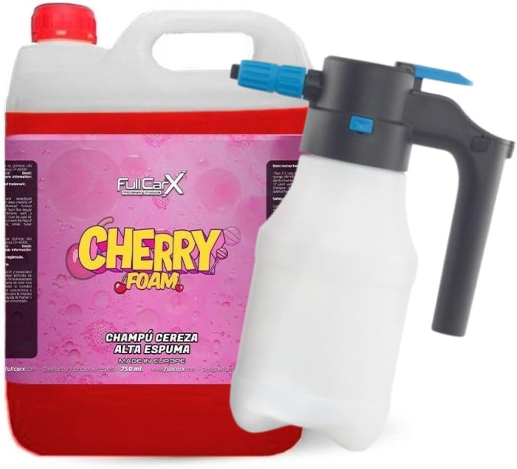 AutoFullCar – Shampoo Kit 5 Litres with Electric Automatic Pressure Sprayer, Snow Foam PH Neutral Active Foam, USB Charging, Car Exterior Cleaning (CHERRY FOAM)