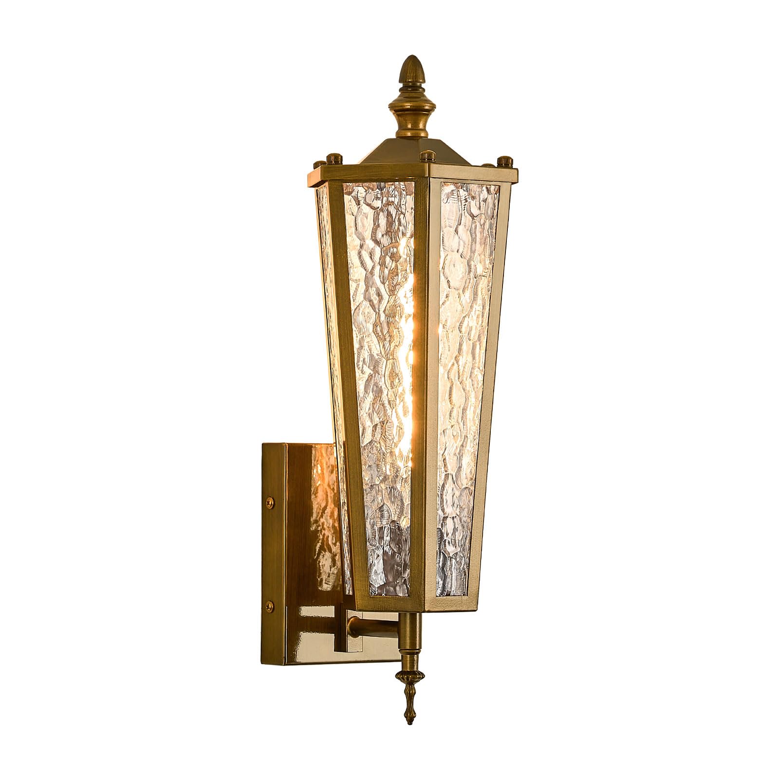 Outdoor Wall Sconce, Hexagon Vintage Gold Exterior Light Fixture with E26 Sockets &amp; Glass, Waterproof Porch Lantern Wall Mount Lighting for Garage,Patio,Front Door,House