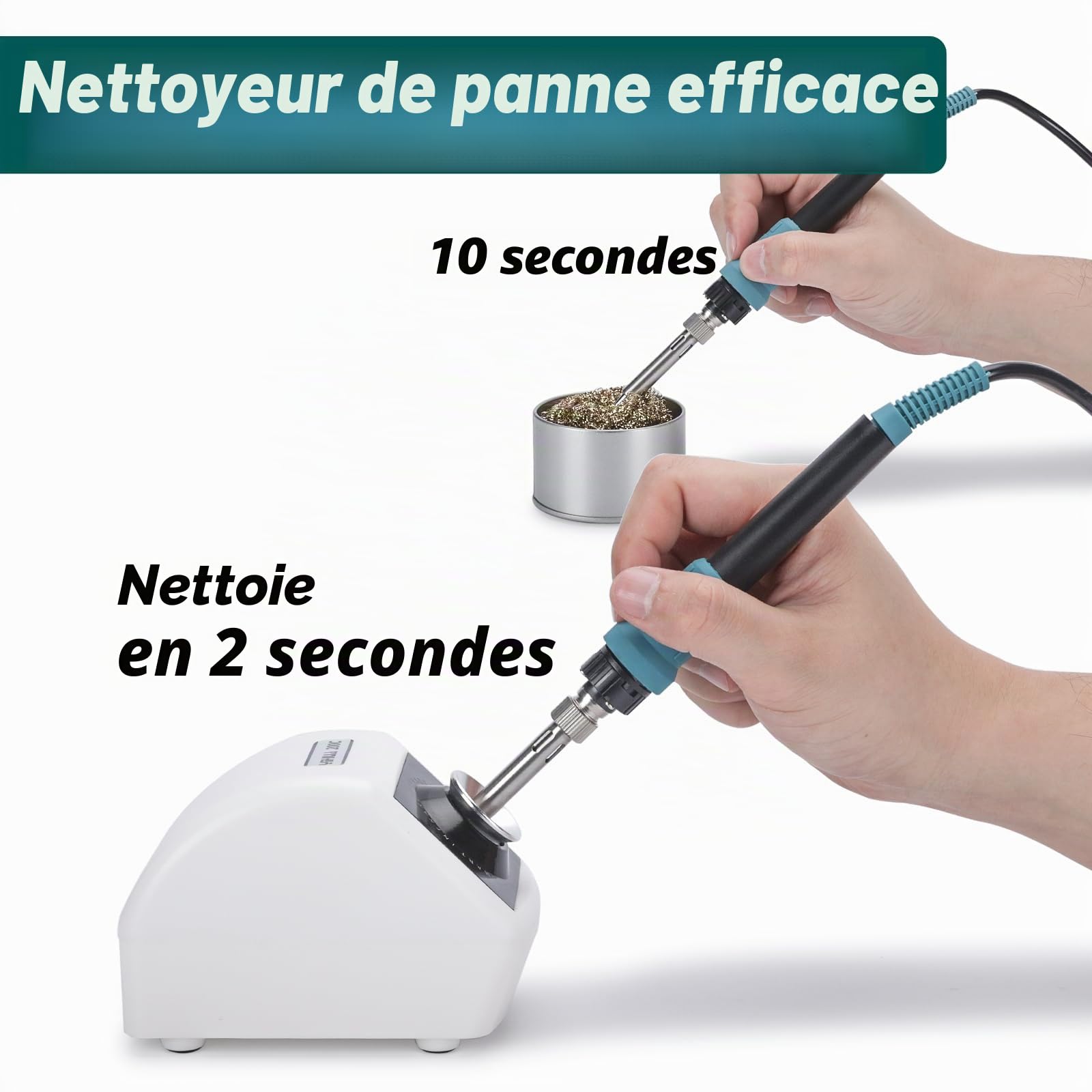 YIHUA 200C Nettoyeur de panne de fer à souder motorisé avec capteur infrarouge, 4 brosses en laiton et adaptateur secteur 12V. Compatible série 900M, série 907, série 902 (EU Plug)