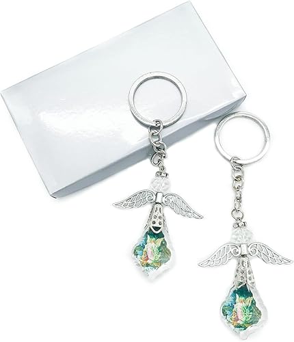 RBN Llavero de ángel de la guarda para bautismo de cristal, primera comunión, confirmación, paquete de fiesta (plata) - 12 unidades, plateado