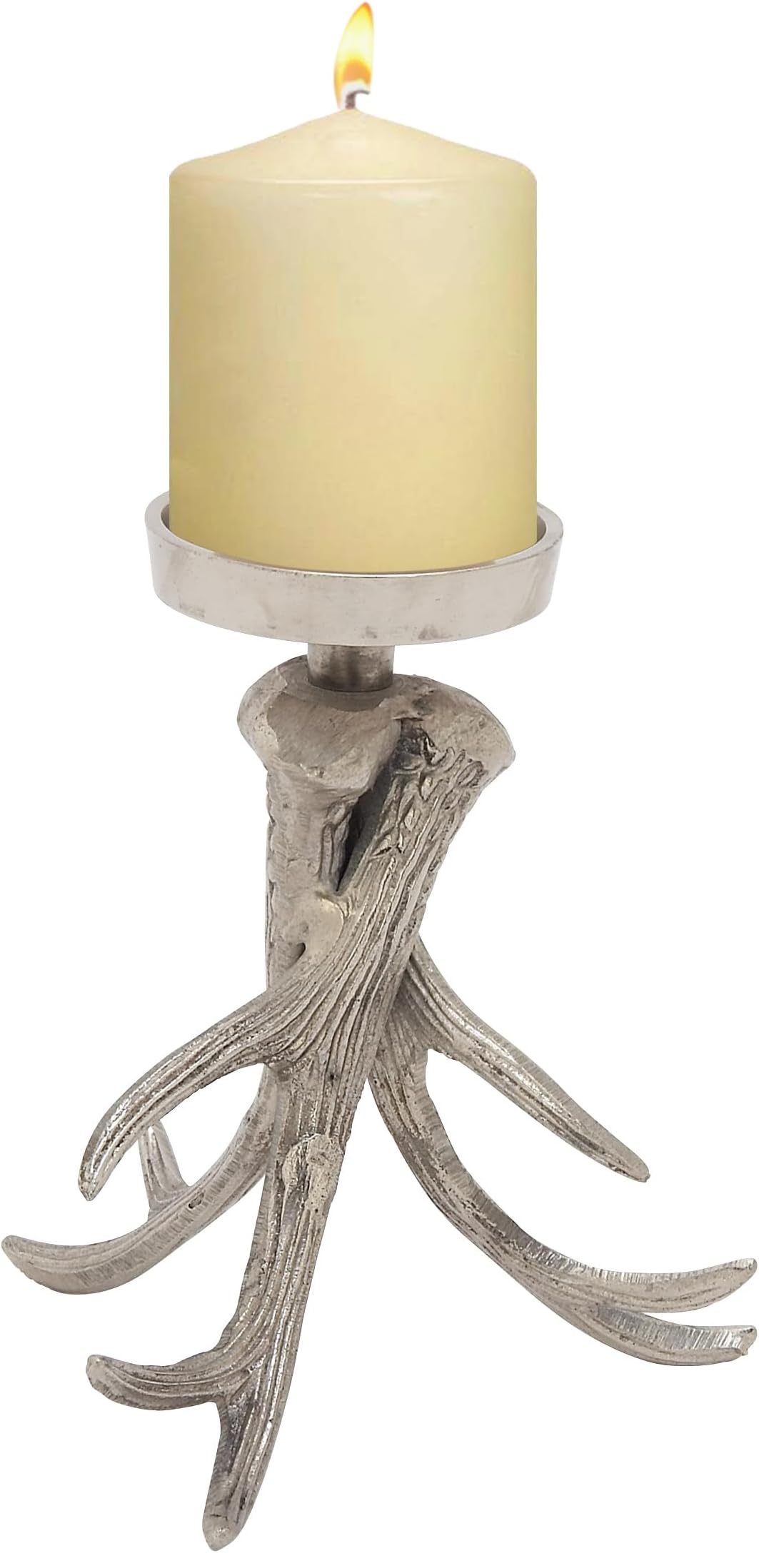 Deco 79 Aluminum Metal Decorative Candle Holder Antler Candle Stand, Candlestick Holder 7" x 7" x 8", Silver