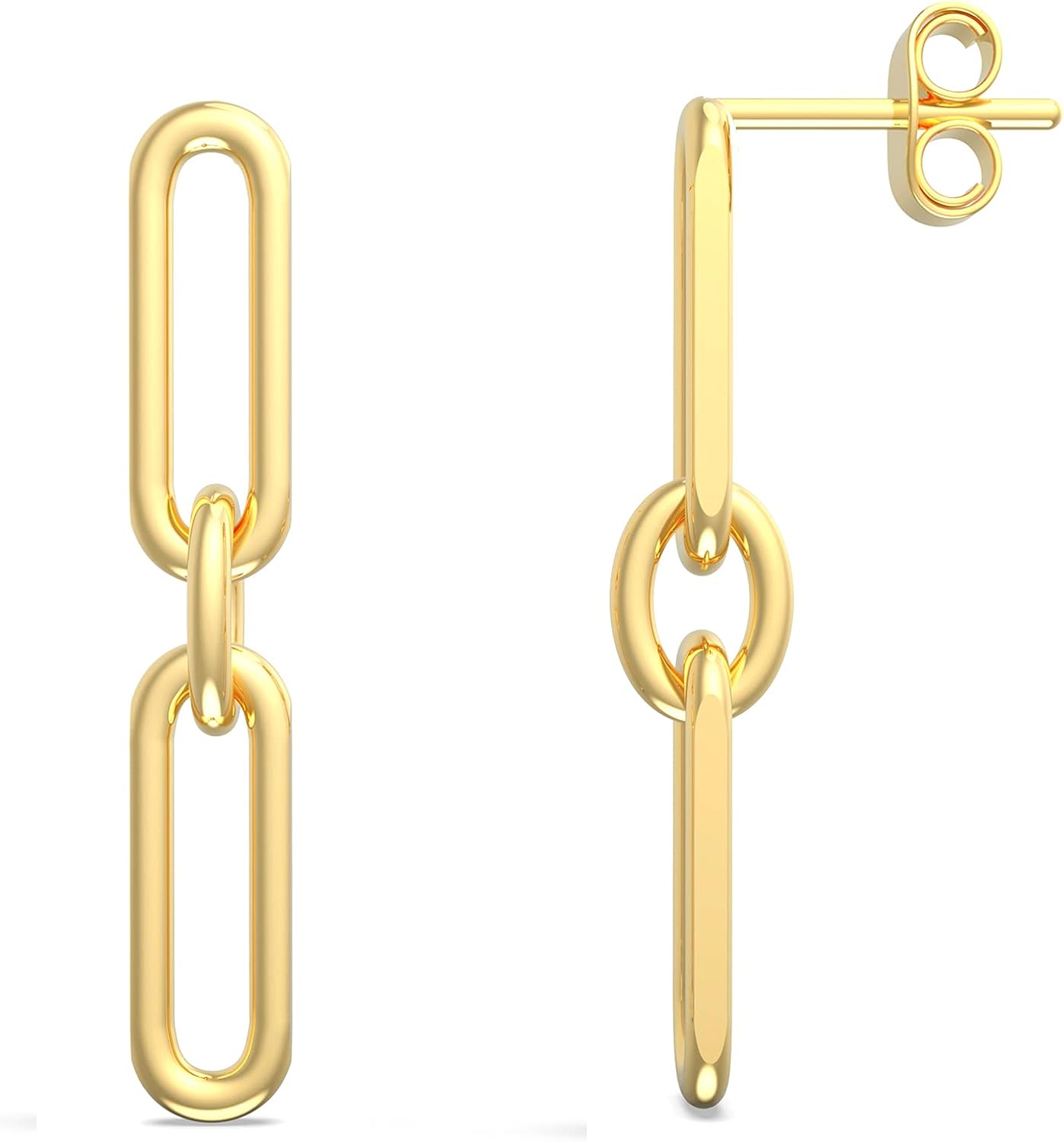 LeCalla 925 Sterling Silver Paperclip Earrings for Women | Italian Paperclip Link Drop Liner Earrings | Gold & Rhodium Plated Link Chain Dangle Earring | U-Shaped Drop Earring