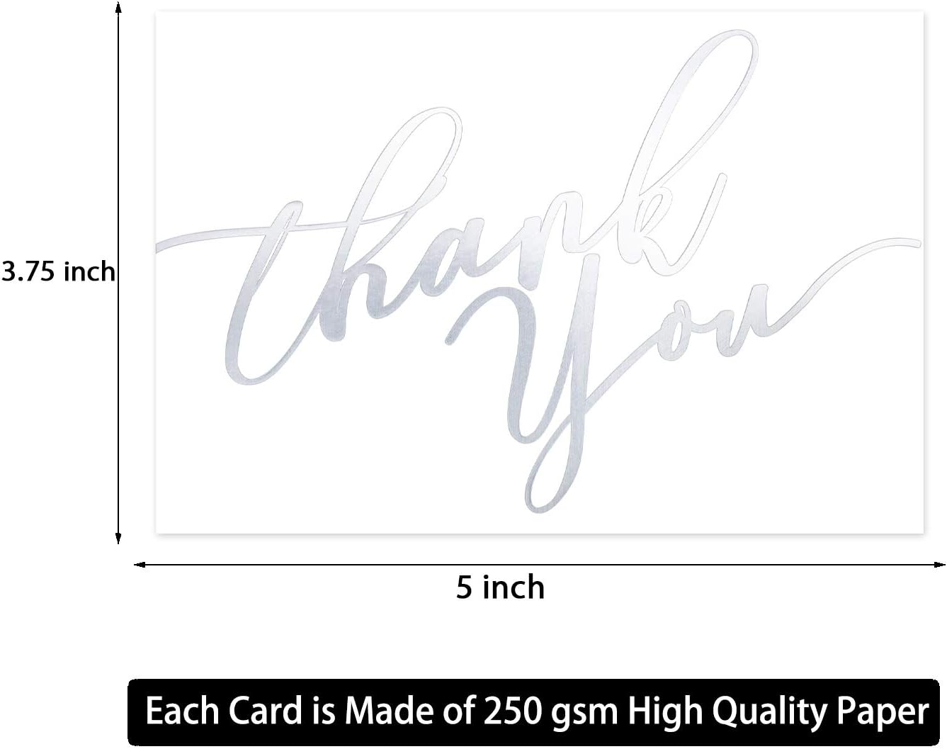 60 Pack Silver Thank You Cards -Elegant Greeting Cards With ‘’Thank you’’ Embossed In Silver Letters -Baby Shower, Bridal, Wedding Thank You Cards -Include 60 Envelope - 3.75'' x 5'' inch