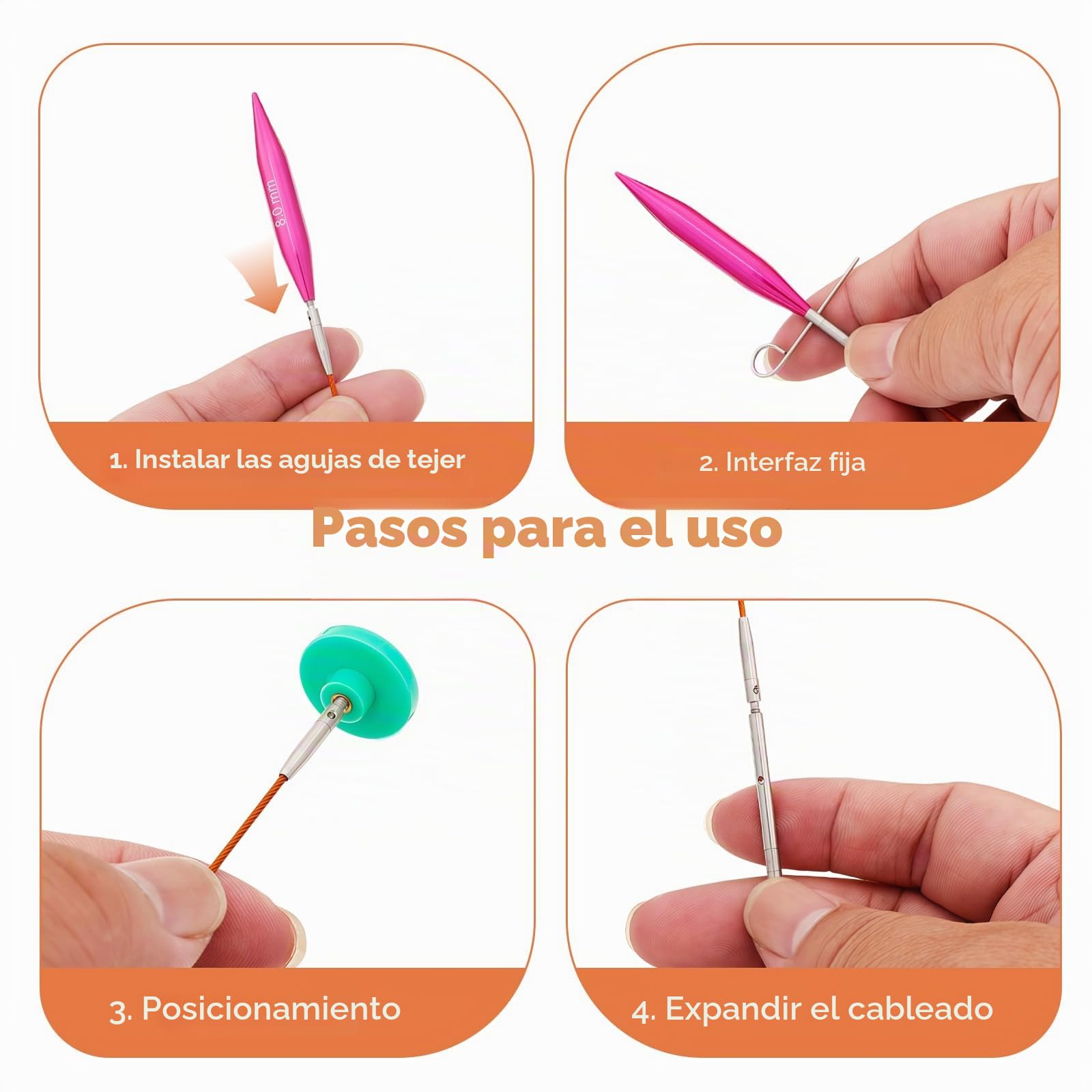 Lwuey Juego de Agujas Circulares Intercambiables Aluminio para Tejer 3-8mm | Agujas de 5 cm de Largo Ligeras 4 Cables Flexibles,Funda de Almacenamiento para Manualidades,Artesanías y Proyectos DIY