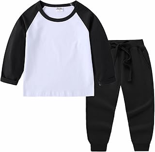 Conjunto de camiseta para niños y niñas para primavera y otoño, cuello redondo, manga larga con costuras, camisa de algodón puro, también se adapta a niñas para invierno