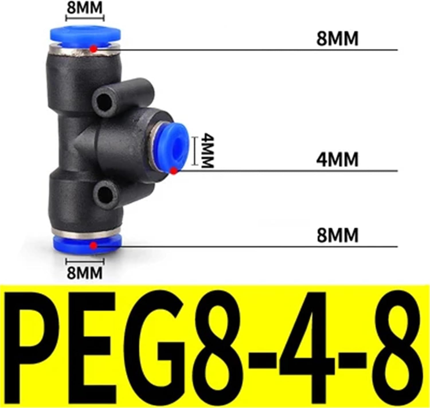 1pcs PE PEG Pneumatic Connector Quick Connect Tee Reducer T-shaped Plastic Pipe Water Hose 4mm 6mm 8mm 10mm 12mm 14mm 16mm(PEG8-4-8)