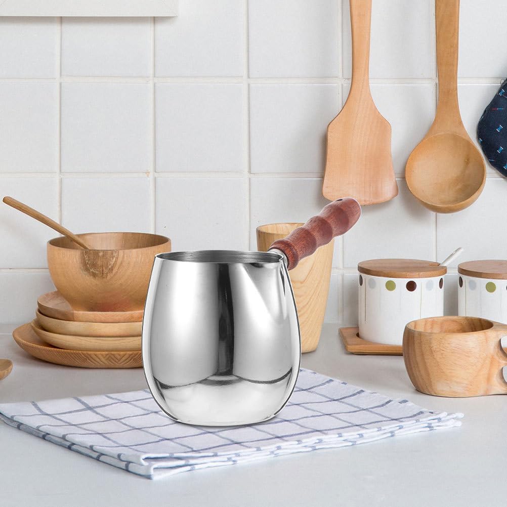 Milk Frothing Pitcher 12 Oz Stainless Steel Espresso Frother Cup with Wooden Handle for Latte Art and Coffee Steaming