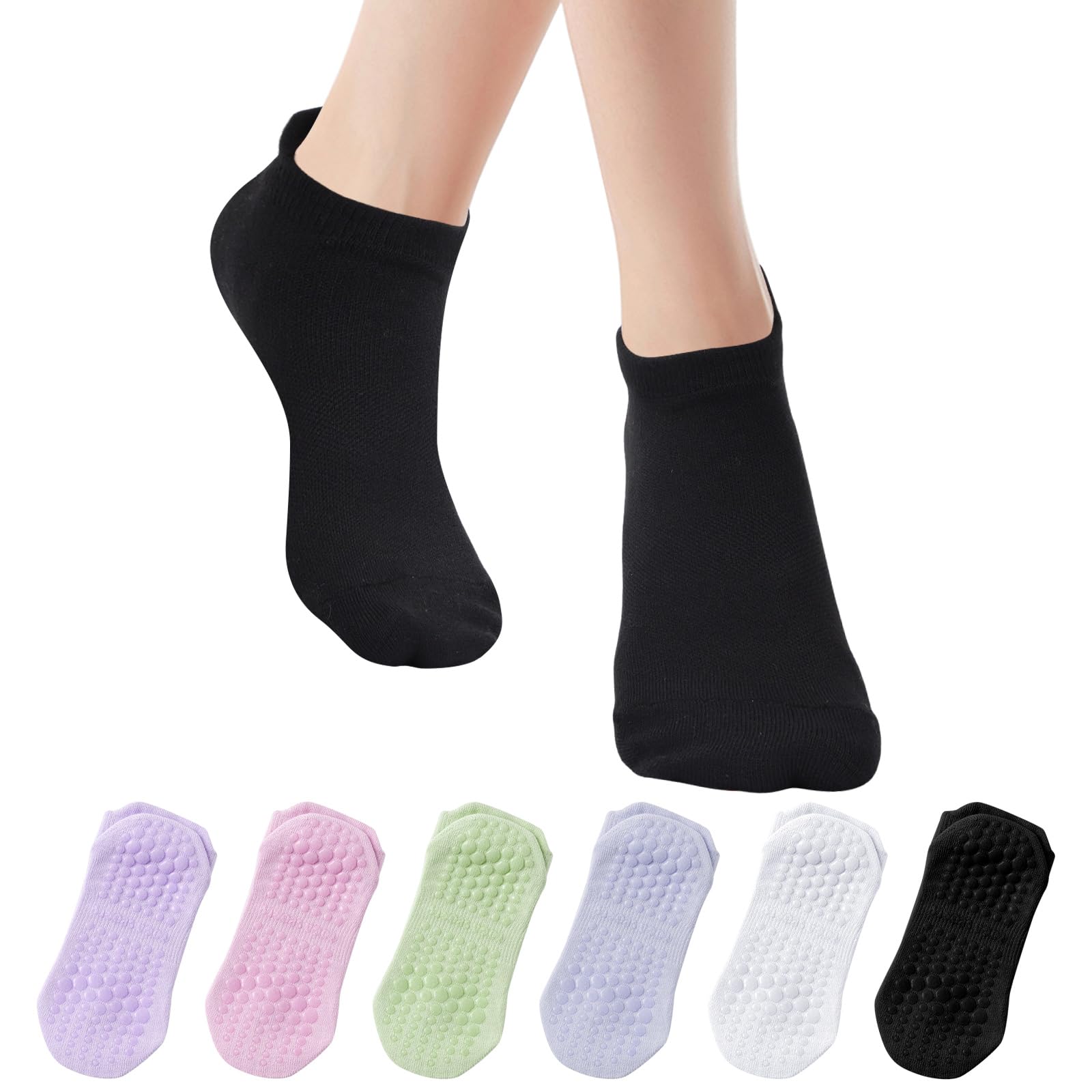 Risipu Women's 6 Pairs - Multicolor 01 6 Pairs Pilates Socks For Non Slip Grip Yoga Socks Woman For Barre, Hospital, Barefoot (Uk, Alpha, One Size, Regular, Regular, )