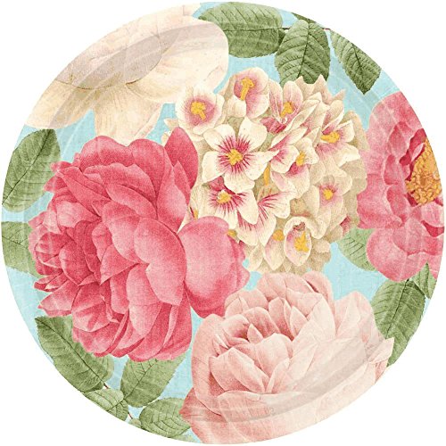 Blissful Blooms Dinner Plates Floral Garden Party Disposable Tableware, 18 Pieces, Made from Paper, 10 1/2