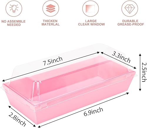 Miniatura 2 de Moretoes 60 cajas de postre, cajas de charcutería de 7.5 pulgadas con tapas transparentes, cajas de panadería rosas para donas del día de la madre,