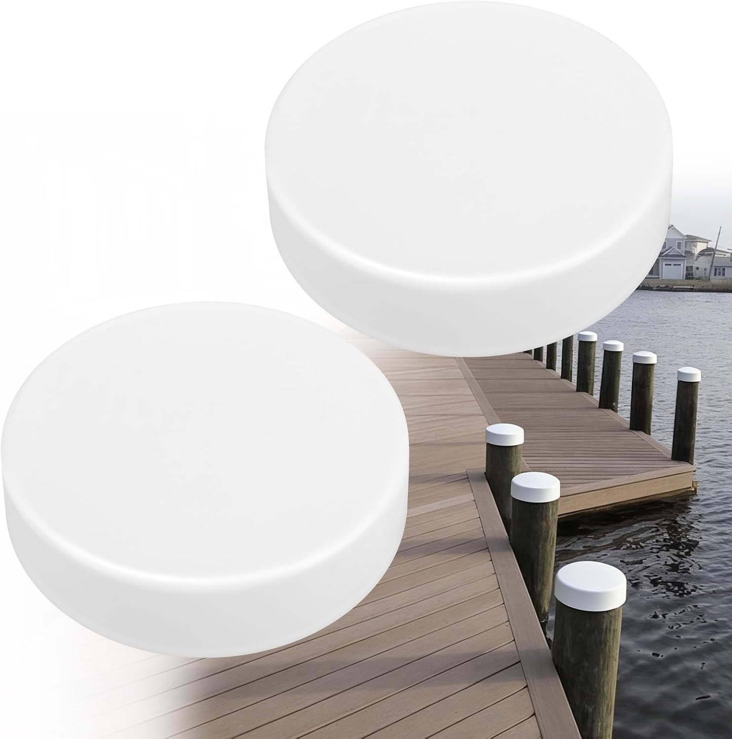 2 Pack 9" Flat Marine Dock Piling Cap for Marine Docks Post Pole, Flat Top Design Piling Caps for Post Pole Pylon Pipe, White