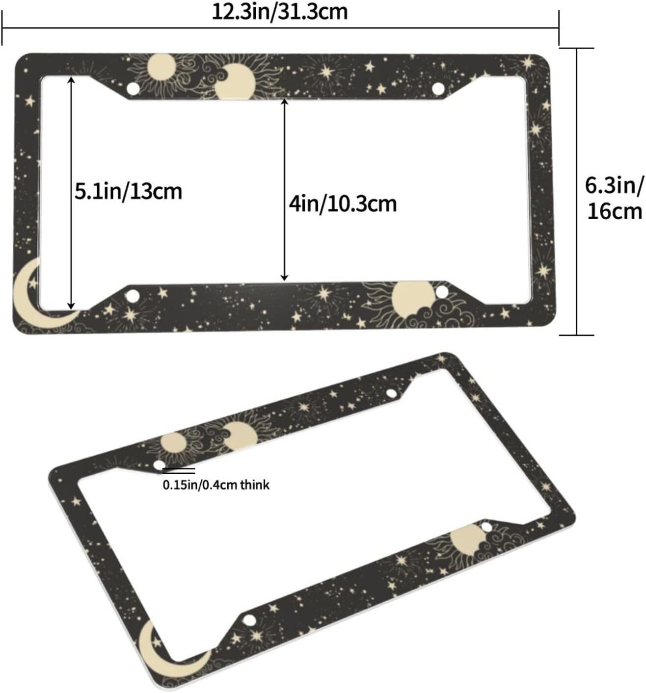 Sun Moon Stars License Plate Frame 2 Pack Universal US Car Plate Holder Cover Accessories Decor with Screw for Women Man 12.3 x 6.3 Inch image 4