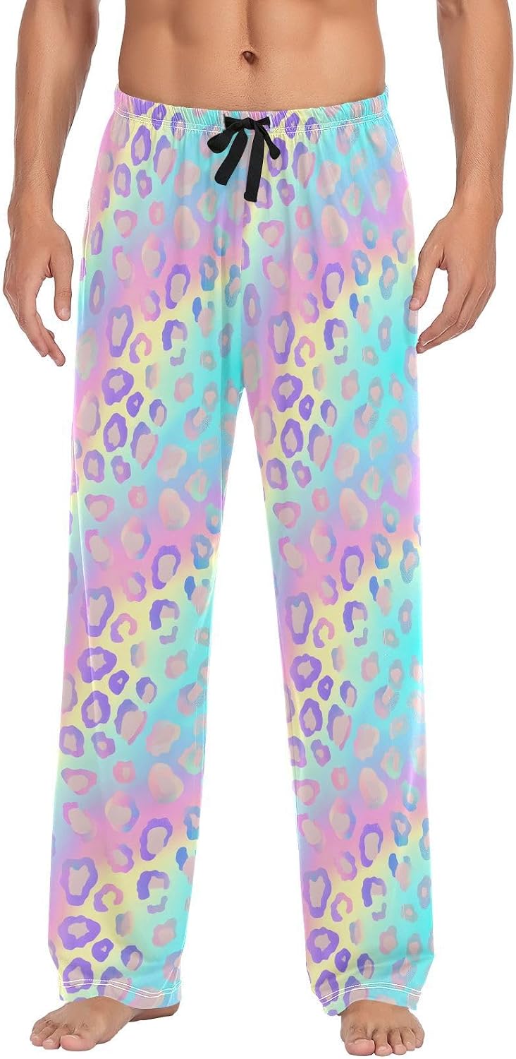 ALAZA Leopard Cheetah Print Rainbow Gradient Men's Sleepwear Mens Pajama Pants Bottoms with Pockets, S