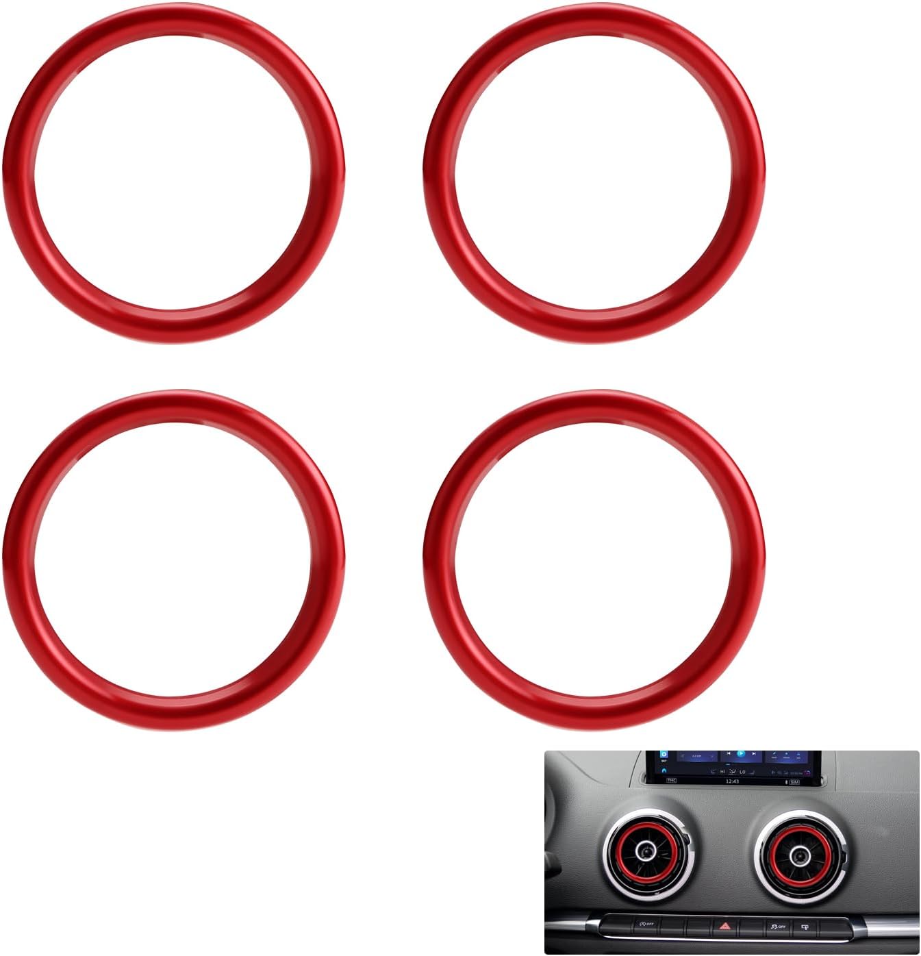 MARCHFA Car Styling Air Conditioning Air Vent Aluminium Alloy Ring Decoration Stickers Pack of 4 Red