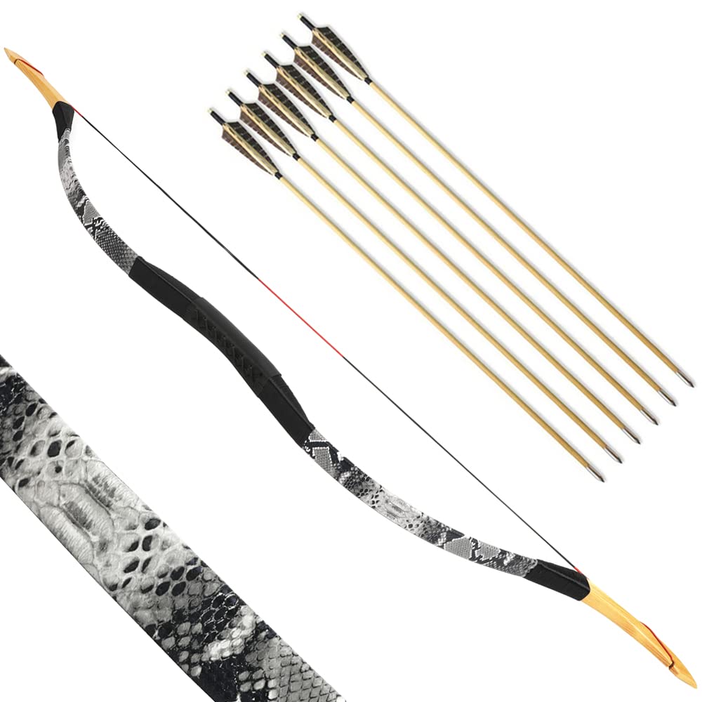 SHARROW Archery Traditional Bow Recurve Bow and Arrows Set Handmade Longbow Wooden Mongolian Horsebow Hunting Bow 20-50lbs for Adult Shooting Practice (35lbs, Gray)
