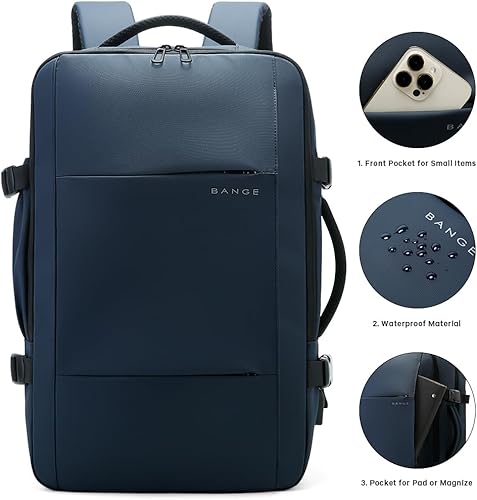 Vista 25 de BANGE Mochilas de viaje, mochilas de mano aprobadas para vuelo, mochila para laptop de 17 pulgadas para bolsa de viaje internacional, mochila