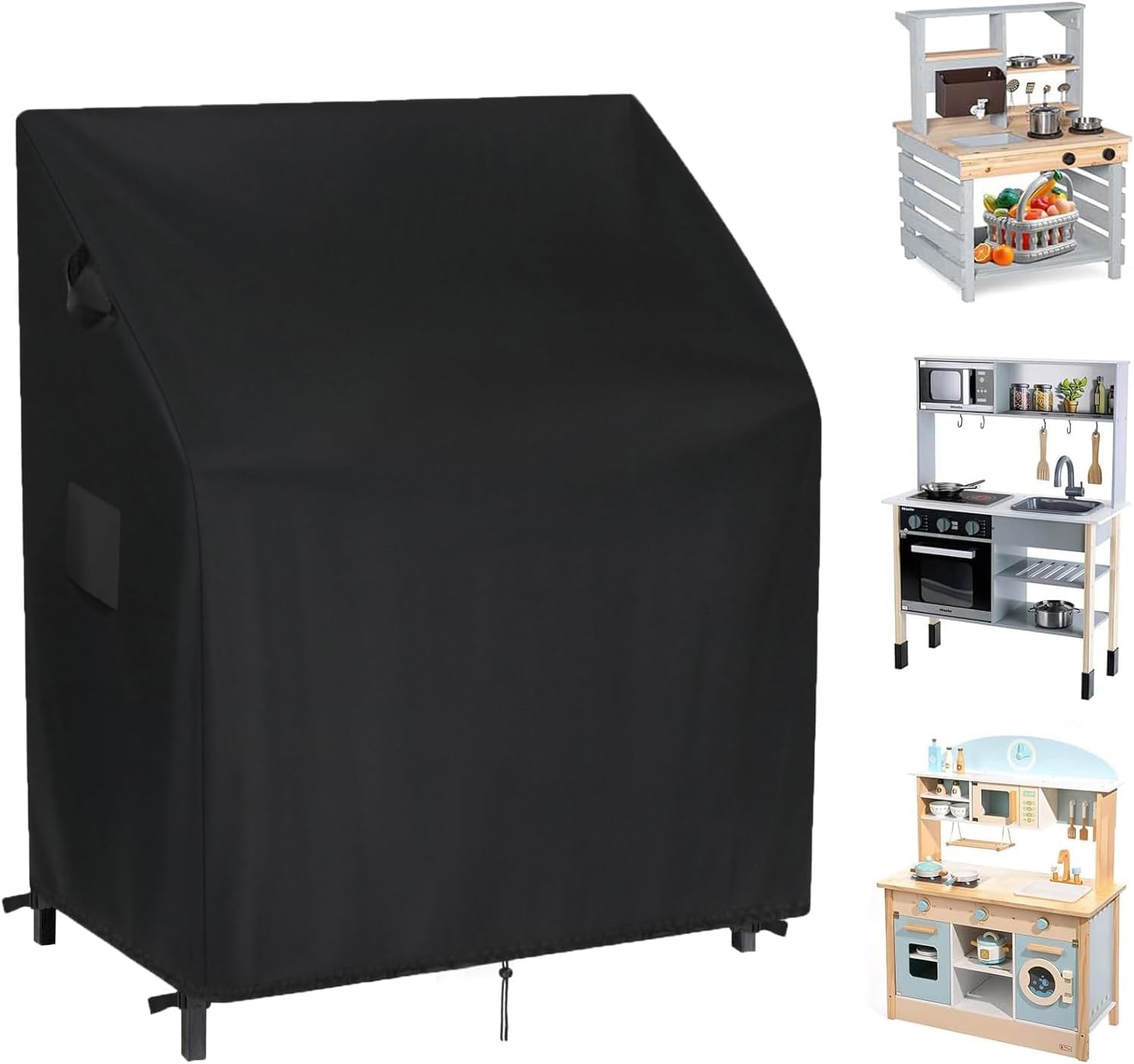 Matschküche Abdeckung, 420D Oxford-Stoff Wasserdicht Staubdicht Reißfest Wetterfest UV-Beständig, Strapazierfähig Grill Abdeckung Schutzhülle Für Kinderküche (81x37x99CM)