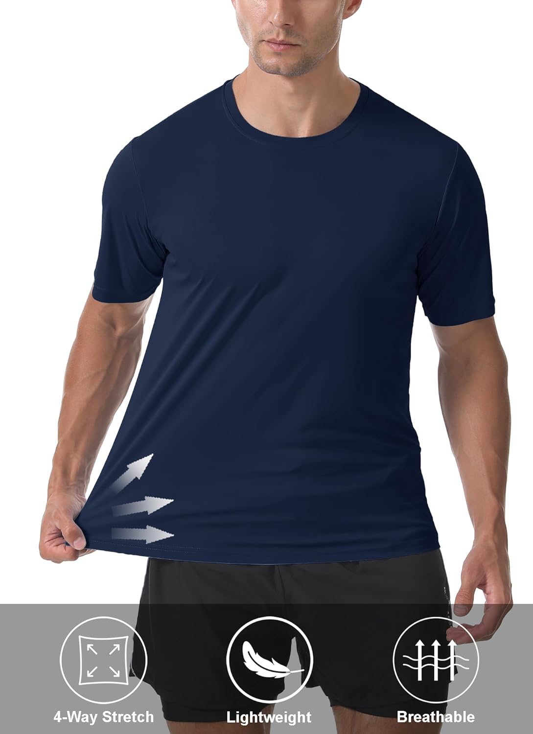 Men's Short Sleeve T-Shirt UPF 50+ Quick Dry Rash Guard Athletic Running T Shirts UV Sun Protection Swim Water Shirt - Image 4