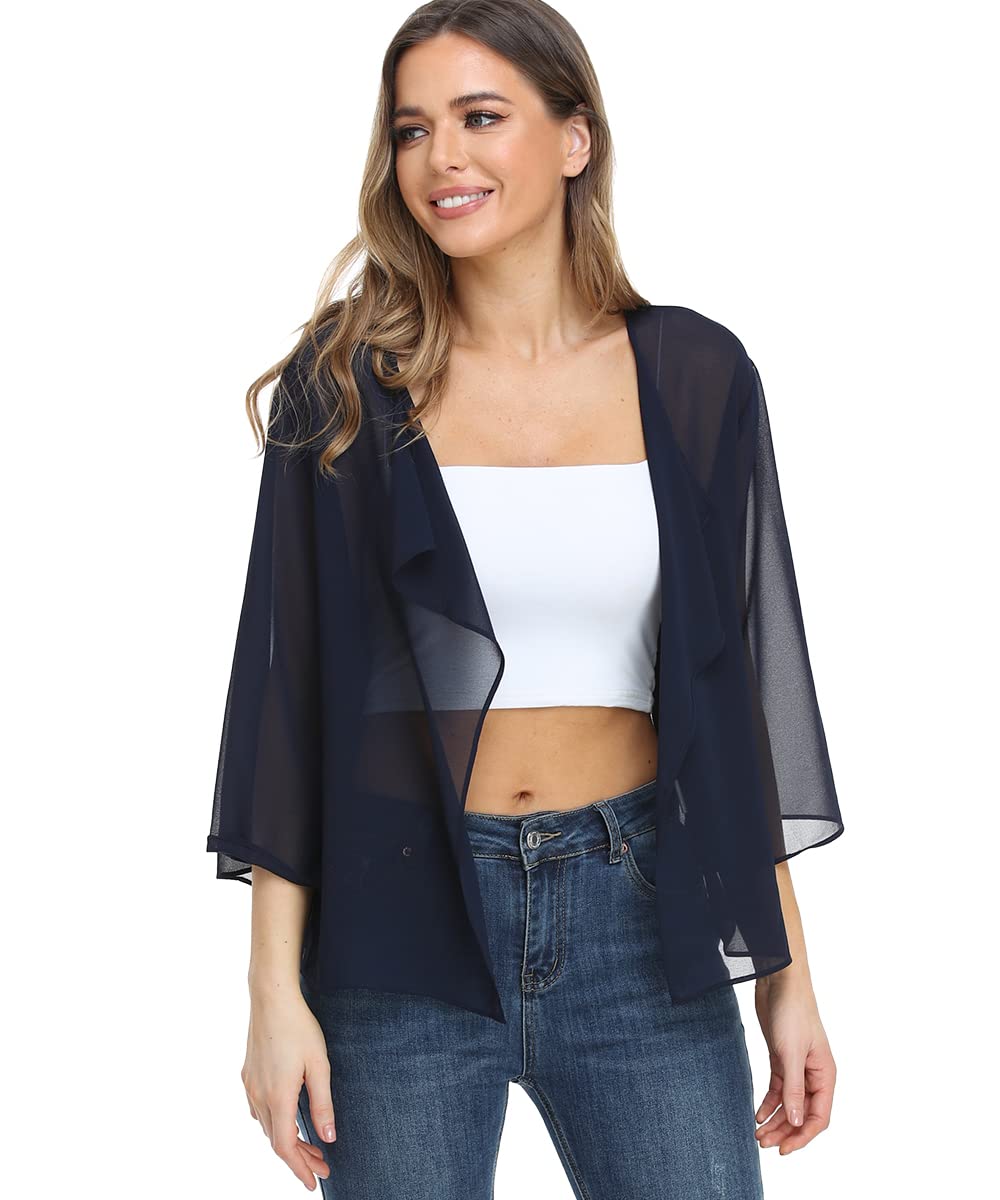 Dilgul Mujer Encaje 3/4 Corta Chaqueta Corta Cárdigan Corto Torera Cardigans Elegante