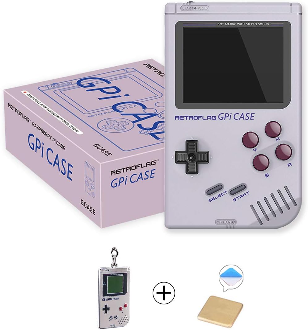 AKNES Case Compatibility with Pi Zero and Zero W, Retroflag GPi CASE with Retro Handheld Game Console and Safe Shutdown - a Keychain Piece, Heatsink