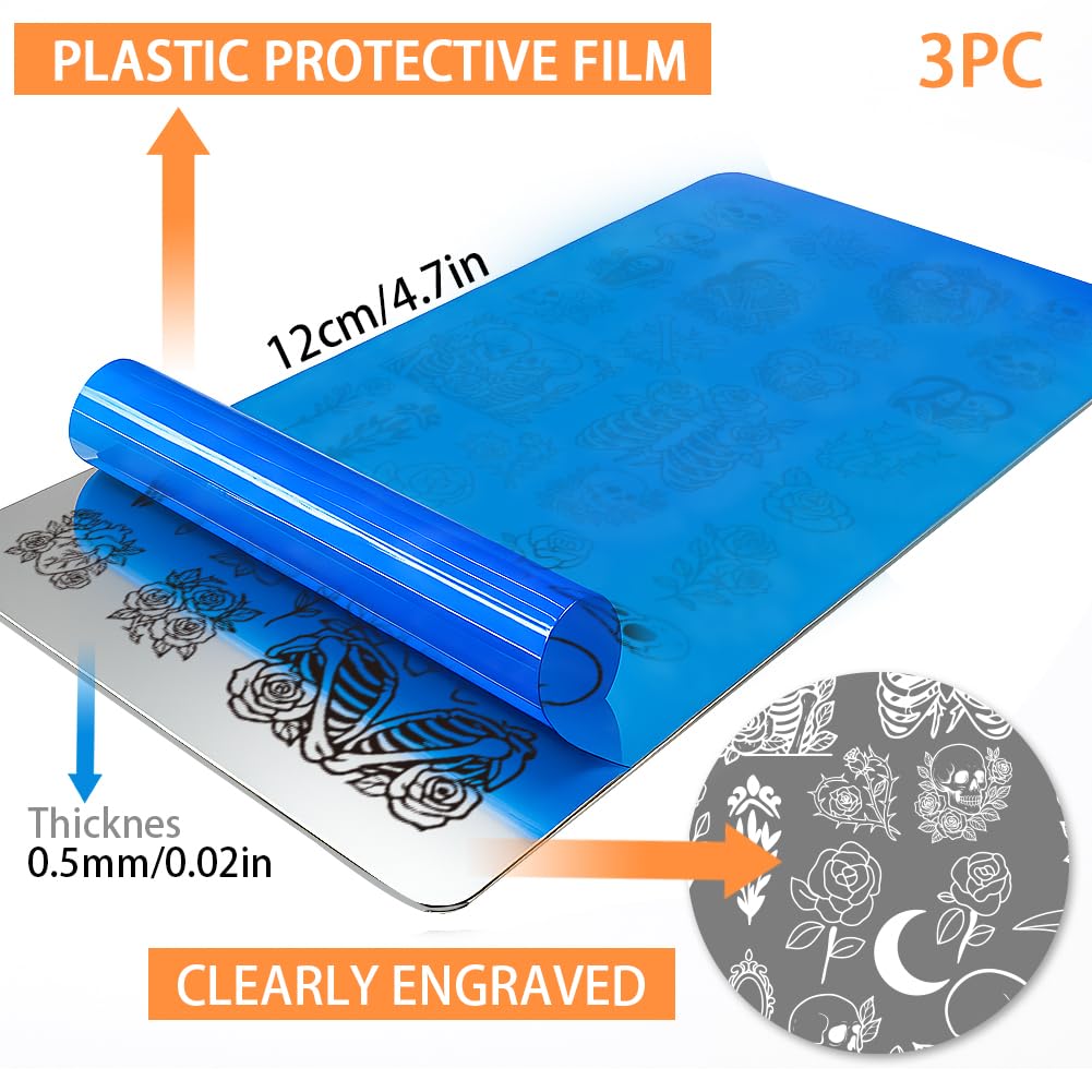 PH PandaHall 3pcs Skull Nail Stamping Plates - Image 2