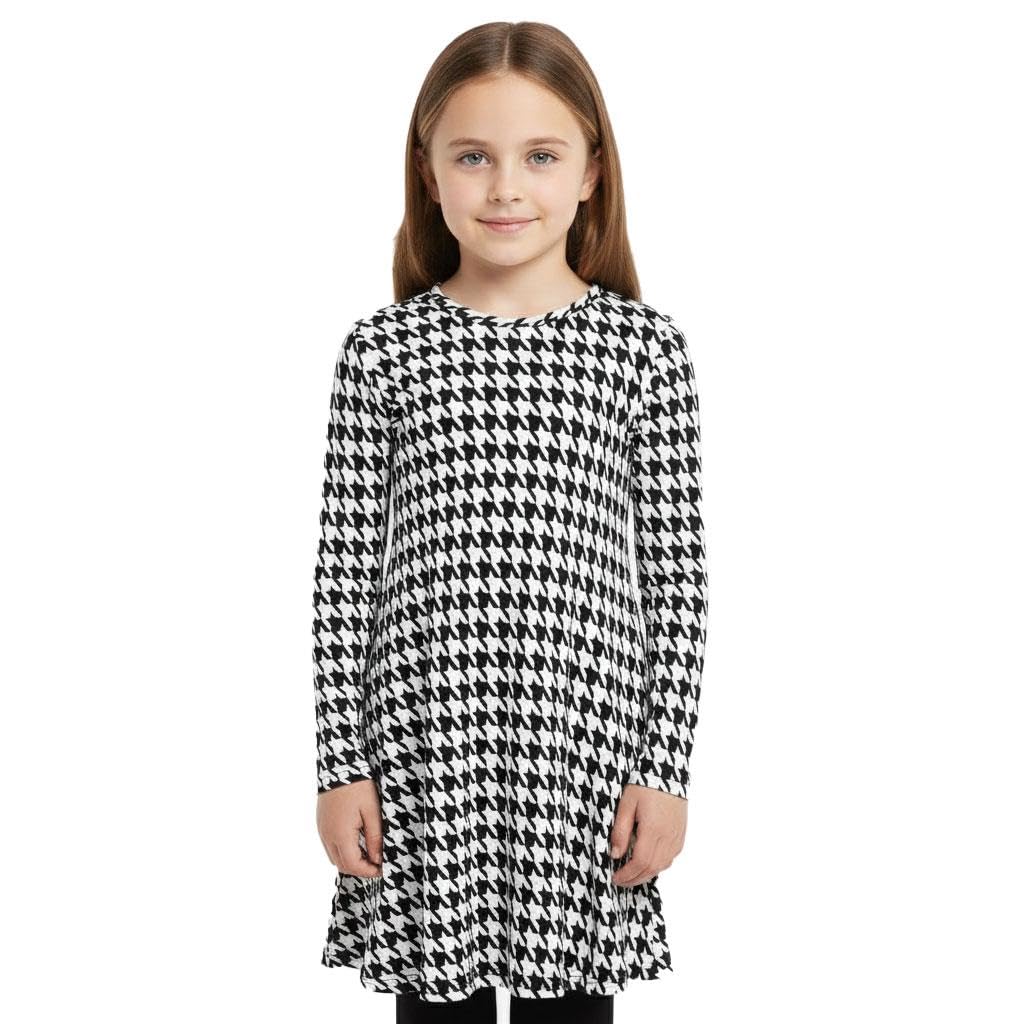 A2Z 4 Kids Girls Swing Dress Dog Tooth Fashion Stylish Trendy Lightweight - Swing Dress Dog Tooth 5-6