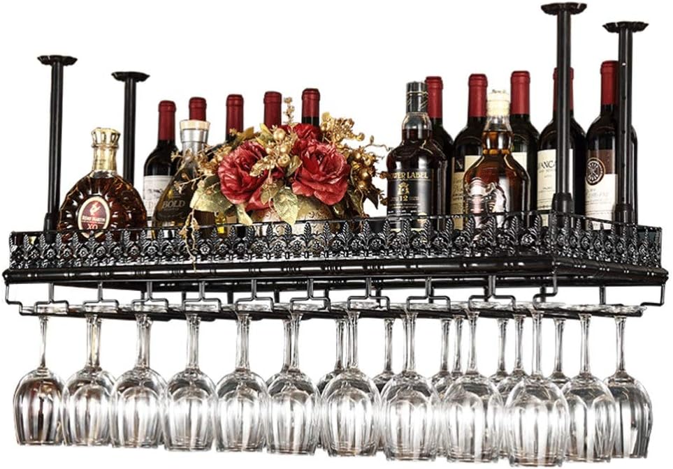 Bottle Rack Wine Rack Hanging Bar Counter Goblet Bar Rack Upside Down Wine Glass Rack Wine Rack Ornaments (A 80 * 35cm)