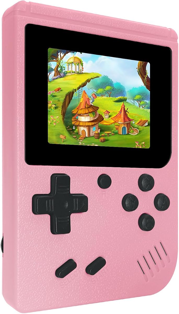 Consola de juegos portátil mini retro, 400 videojuegos incorporados, reproductor de videojuegos portátil con pantalla IPS de 3,0 pulgadas y batería recargable (rosa)