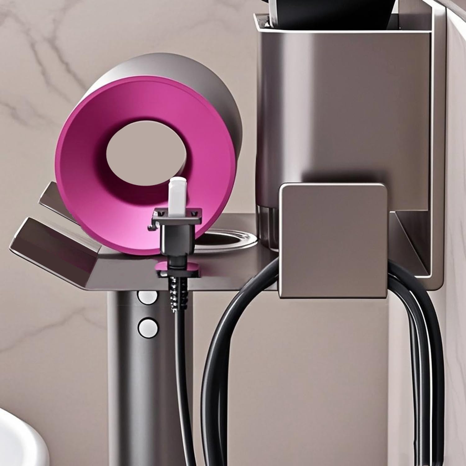 Porta Phone Bagno da Muro, Porta Asciugacapelli in Alluminio, Organizzatore di Strumenti e Accessori per Lo Styling con Gestione dei Cavi, Adatto per Bagno e Salone