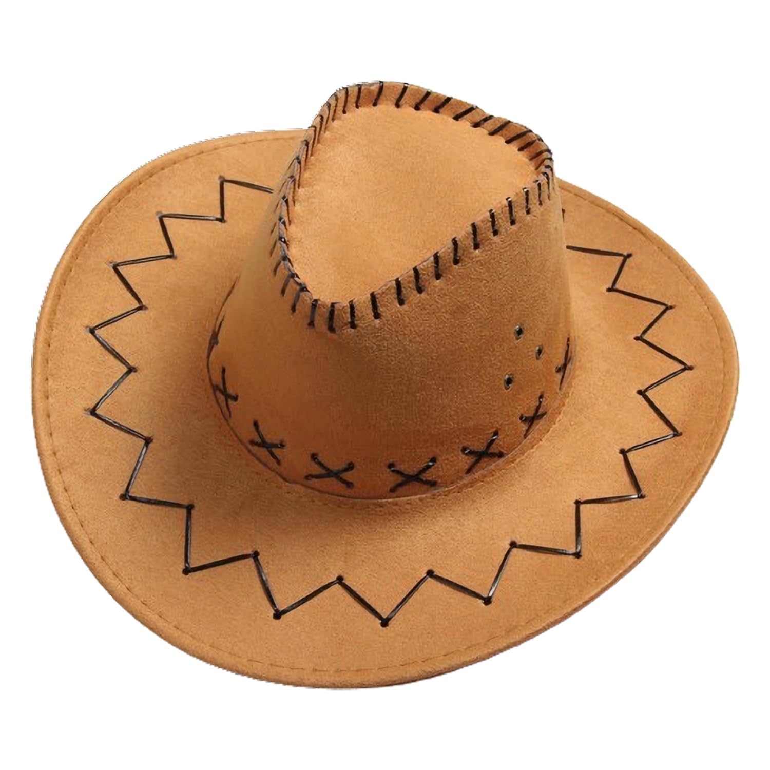 Sombrero de Vaquero, Sombreros de Vaquera Occidental, Sombrero de Vaquero de Cuero, Sombrero de Vaquero de Ala Ancha para Fiesta Halloween Carnaval Gorro Cordón Marrón