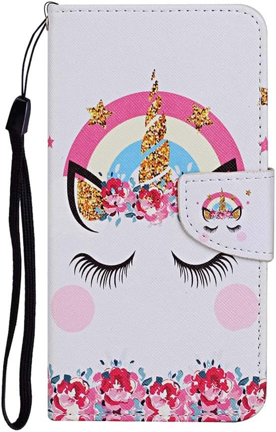 AIFILLE - Funda impermeable para Xiaomi Redmi 9C de piel sintética de color blanco para niñas, diseño de unicornio con ranuras para tarjetas, funda interior de TPU suave con función atril