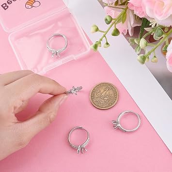 Beebeecraft 1ボックス 4個 プロングリング ブランク 925スターリングシルバー メッキ 調節可能 プロングリング セッティングコンポーネント ジュエリー製作キット用品