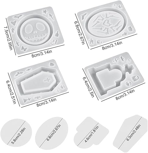 Miniatura 6 de Voyyphixa 4 moldes de resina de Halloween, molde de silicona para ataúd de arena movediza, molde de silicona para lápida de resina epoxi, moldes de