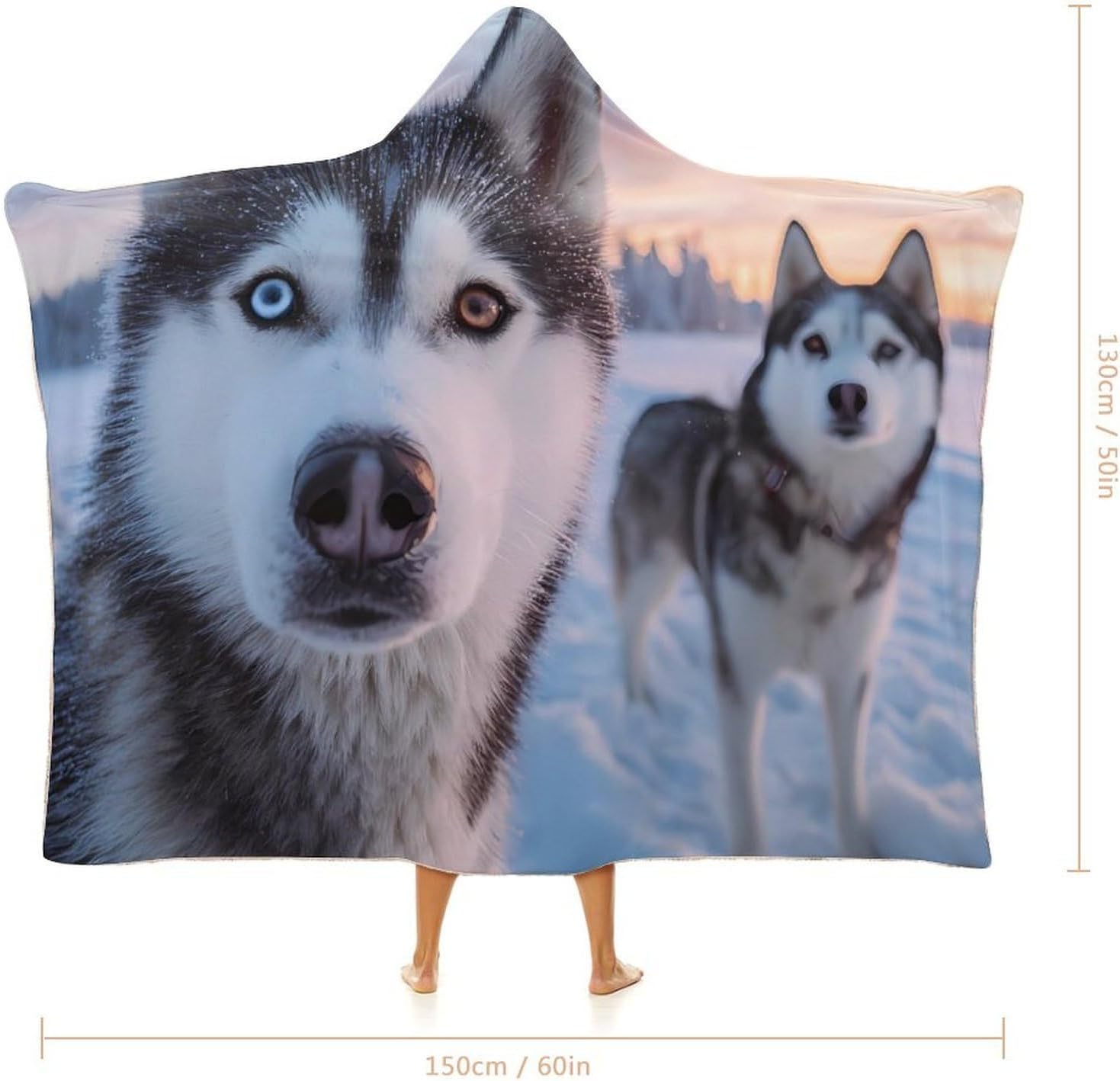 Siberian Husky Print Wearable Blanket Oversized Throw Cape | Cozy Hooded Blanket Gifts for Women Men