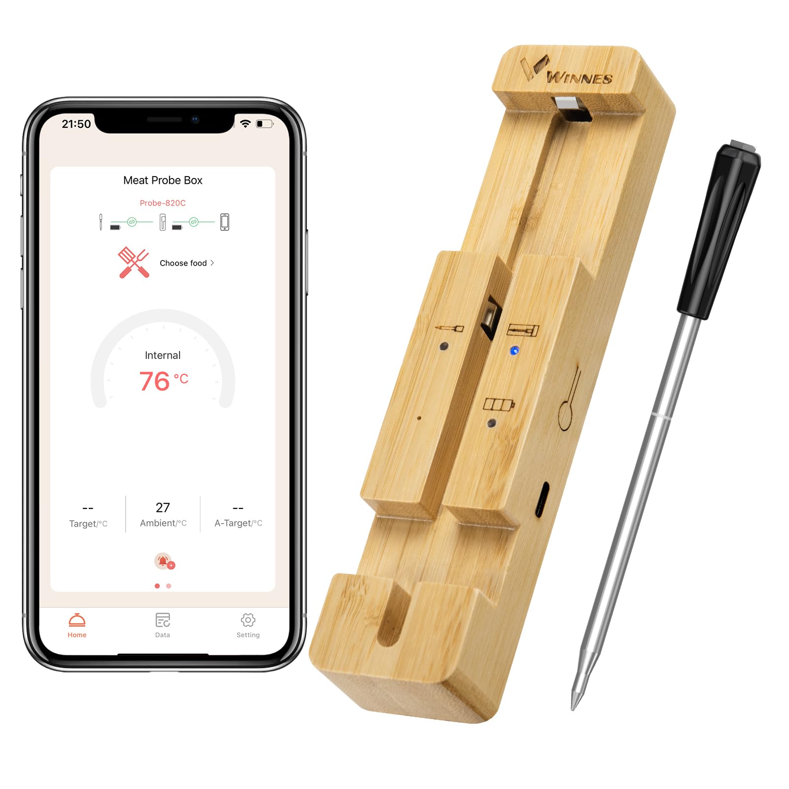 TKMARS Thermometre Cuisine Bluetooth Barbecue Professionnel Sonde Temperature Cuisine Sans Fil Smartphone Application de Surveillance Longue Portée 100M Thermomètre à Viande pour Four Electrique Grill