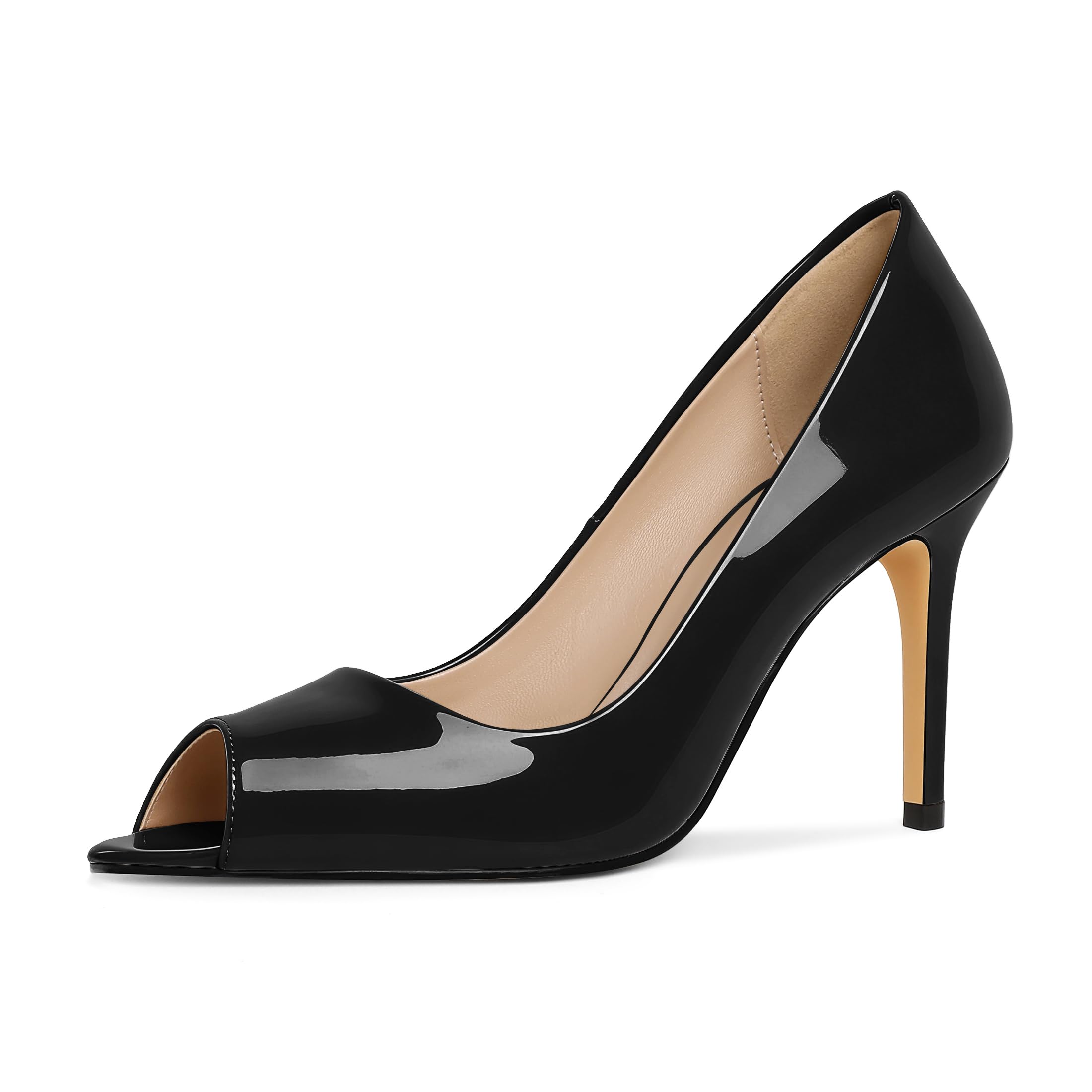 EDEFS Damen Slip On Pumps Stiletto Heel 3 Zoll Peep Toe Design Lackleder Ideal für Mode Hochzeit Braut & Party Anlässe