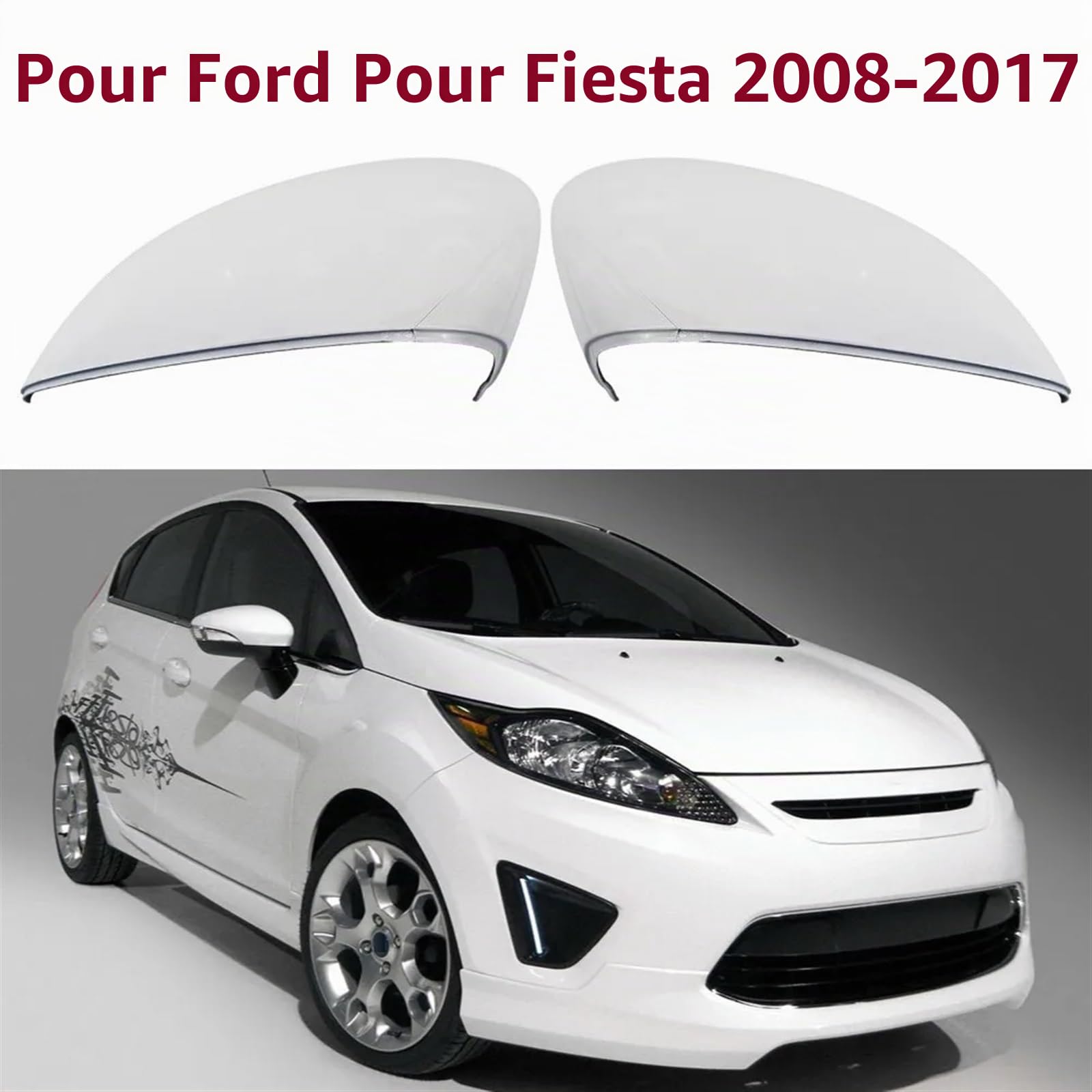 Couvercle de remplacement de rétroviseur blanc gauche/droite, coque de protection for Ford Fit for Fiesta 2008 – 2017, accessoires de voiture(Left)