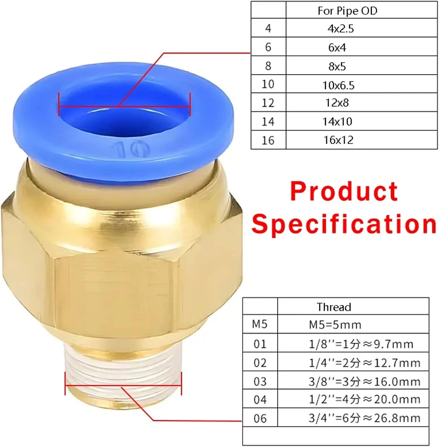 20/50PCS Pneumatic Air Connector Fitting PC 4mm 6mm 8mm 10mm 12mm Thread 1/8" 1/4" 3/8" 1/2" Hose Fittings Pipe Quick Connectors(PC8-02 (1I4),20 PCS)