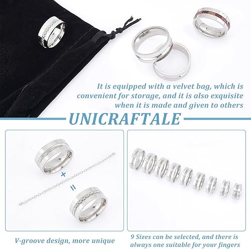 Miniatura 5 de UNICRAFTALE Anillo de dedo ranurado de acero inoxidable, anillo de núcleo en blanco, anillo de metal hipoalergénico para incrustaciones, joyería y