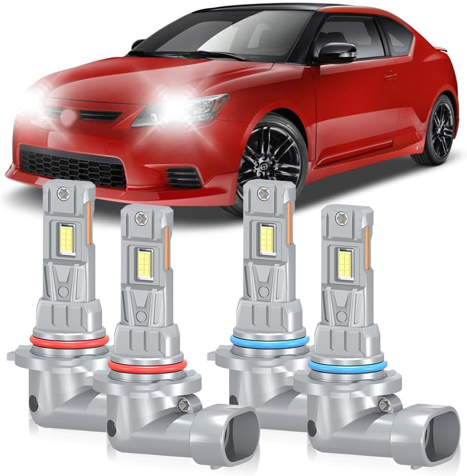 Fit For Scion Tc 2005 2006 2007 2008 High Performance Light Bulbs, 9005 HB3 9006 HB4 High Low Dual Beam Lights Bulbs, 20000LM 800% Brightness, Plug and Play, Pack of 4
