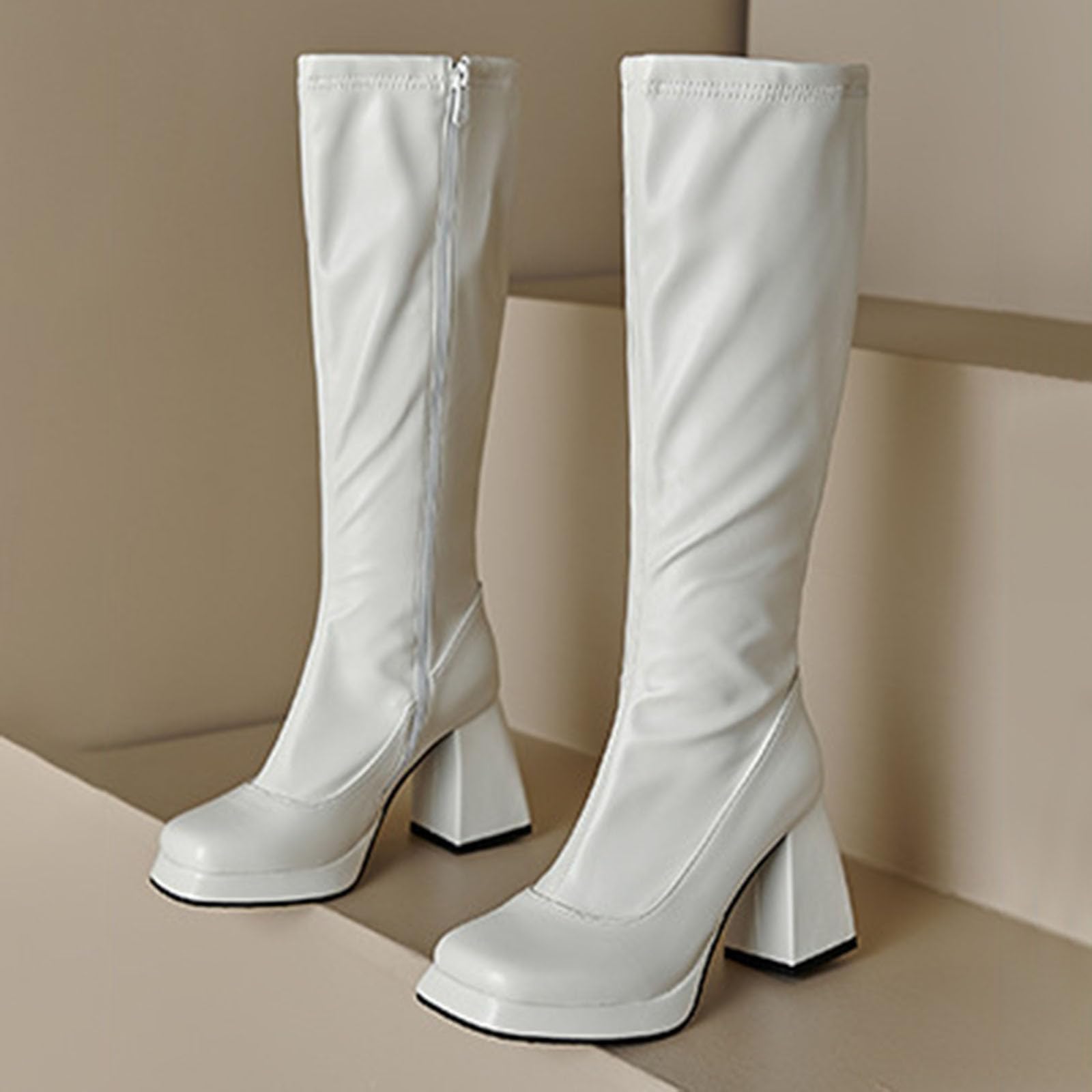Generisch Botas Botas de piel con plataforma alta hasta la rodilla Botas gruesas de tacón alto con cremallera