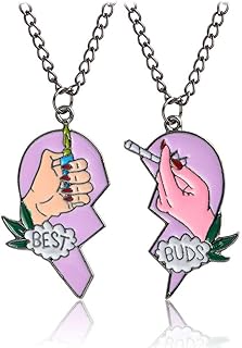 Fashion Best Buds Print Cigarette Lighter Partly Heart Shape Necklace Pendant Durable and Useful