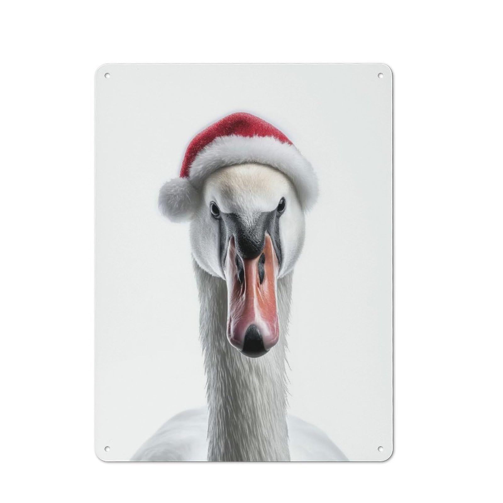 Junmoney Swan Wearing Santa Hat Printed Metal Sign 40X30cm For Café Or Restaurant, For Hospitality Interior Collectors